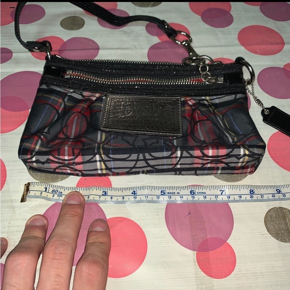 COACH POPPY WRISTLET EVENING PURSE FUCHSIA PINK TARTAN PLAID C LOGO SPARKLE BAG - Picture 12 of 12